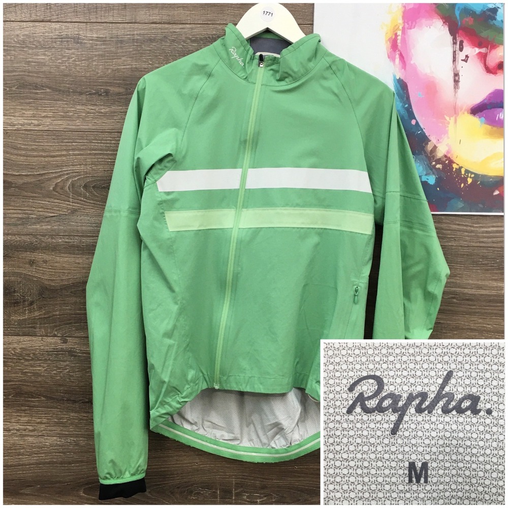 Rapha Mens Brevet Windblock Cycling Jersey Jacket Green White Stripe Size M